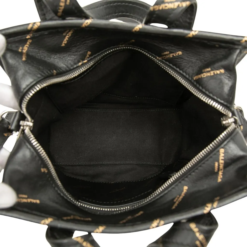 Balenciaga Calfskin Allover Logo Bazar Shopper Satchel XS Black Leather Very good - Model View