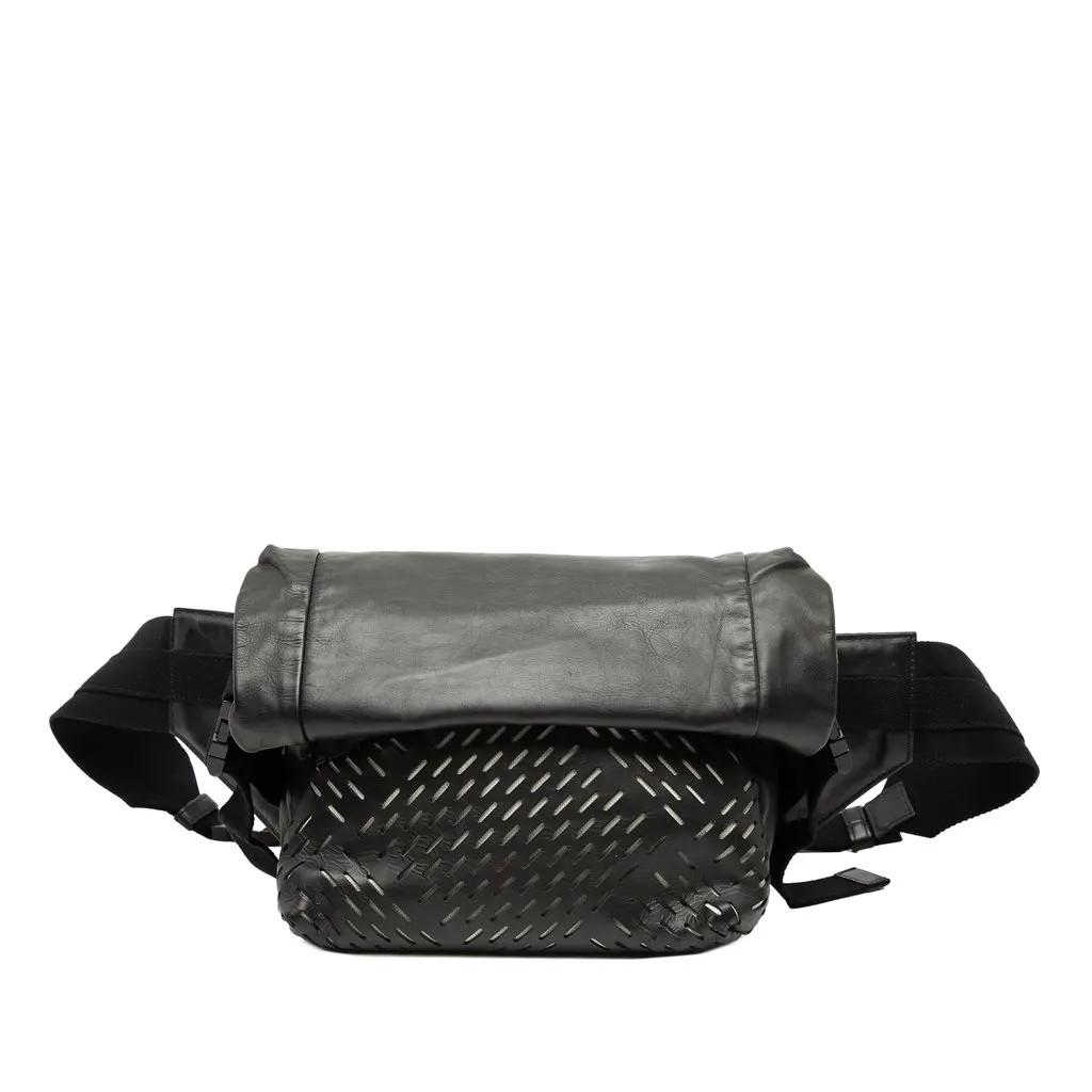 Bottega Veneta Perforated Leather Belt Bag Black Leather Very good - Front View
