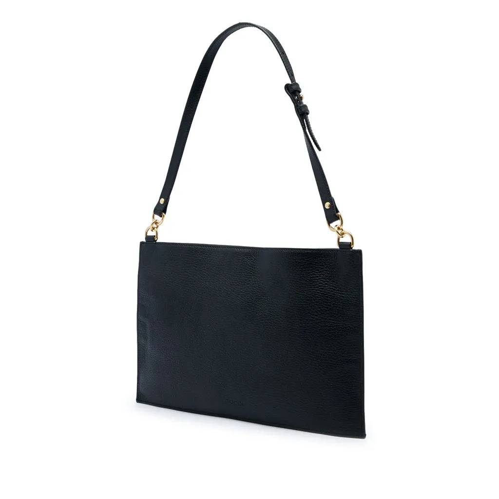 Gucci Calfskin Kingsnake Shoulder Bag Black Leather Very good - Back View