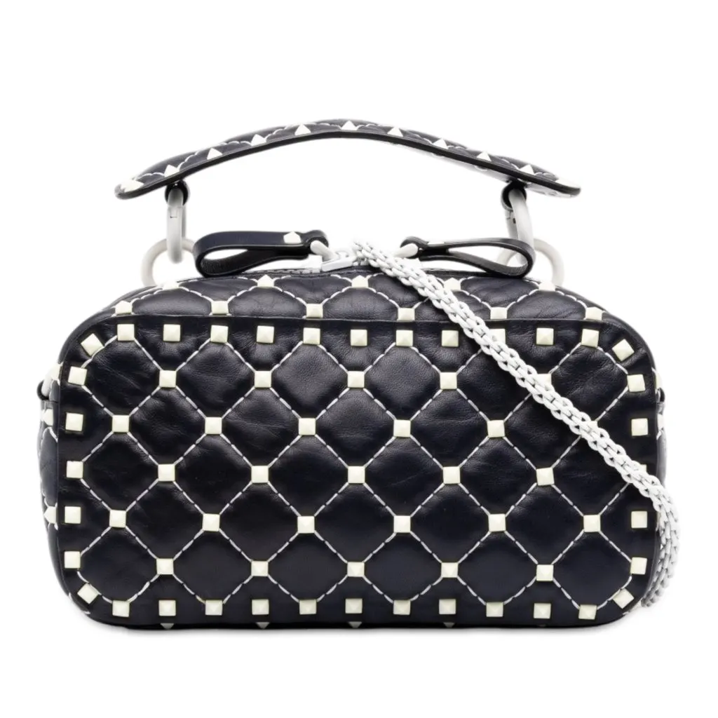 Valentino Lambskin Free Rockstud Spike Camera Bag Blue Leather Very good - Front View
