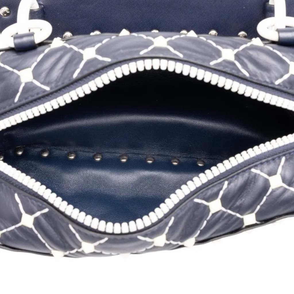 Valentino Lambskin Free Rockstud Spike Camera Bag Blue Leather Very good - Model View