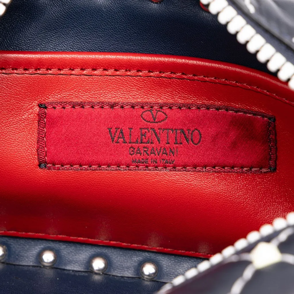 Valentino Lambskin Free Rockstud Spike Camera Bag Blue Leather Very good - Box View