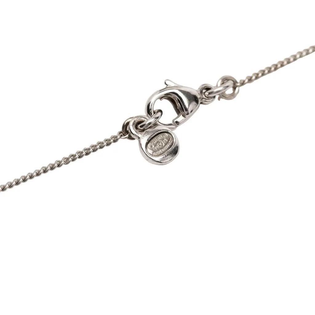 Chanel CC Brass Strass Clover Pendant Necklace Silver Metal Very good - Model View