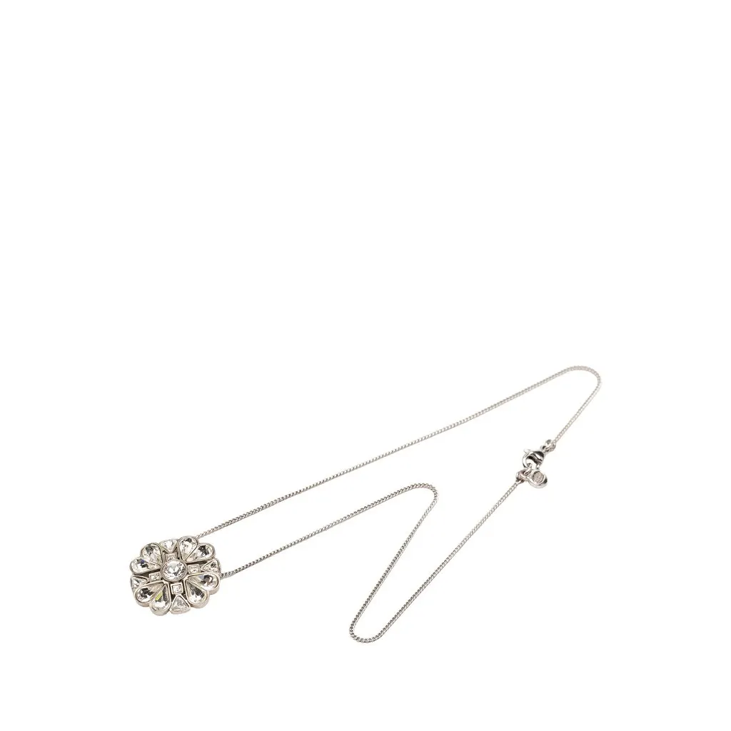Chanel CC Brass Strass Clover Pendant Necklace Silver Metal Very good - Box View