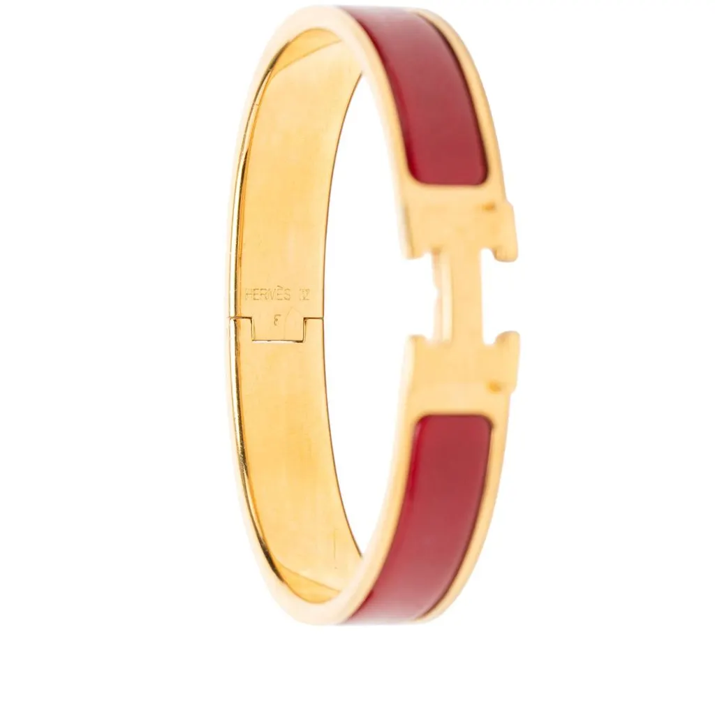 Hermès Narrow Enamel Clic H Bracelet PM Red Enamel Very good - Model View