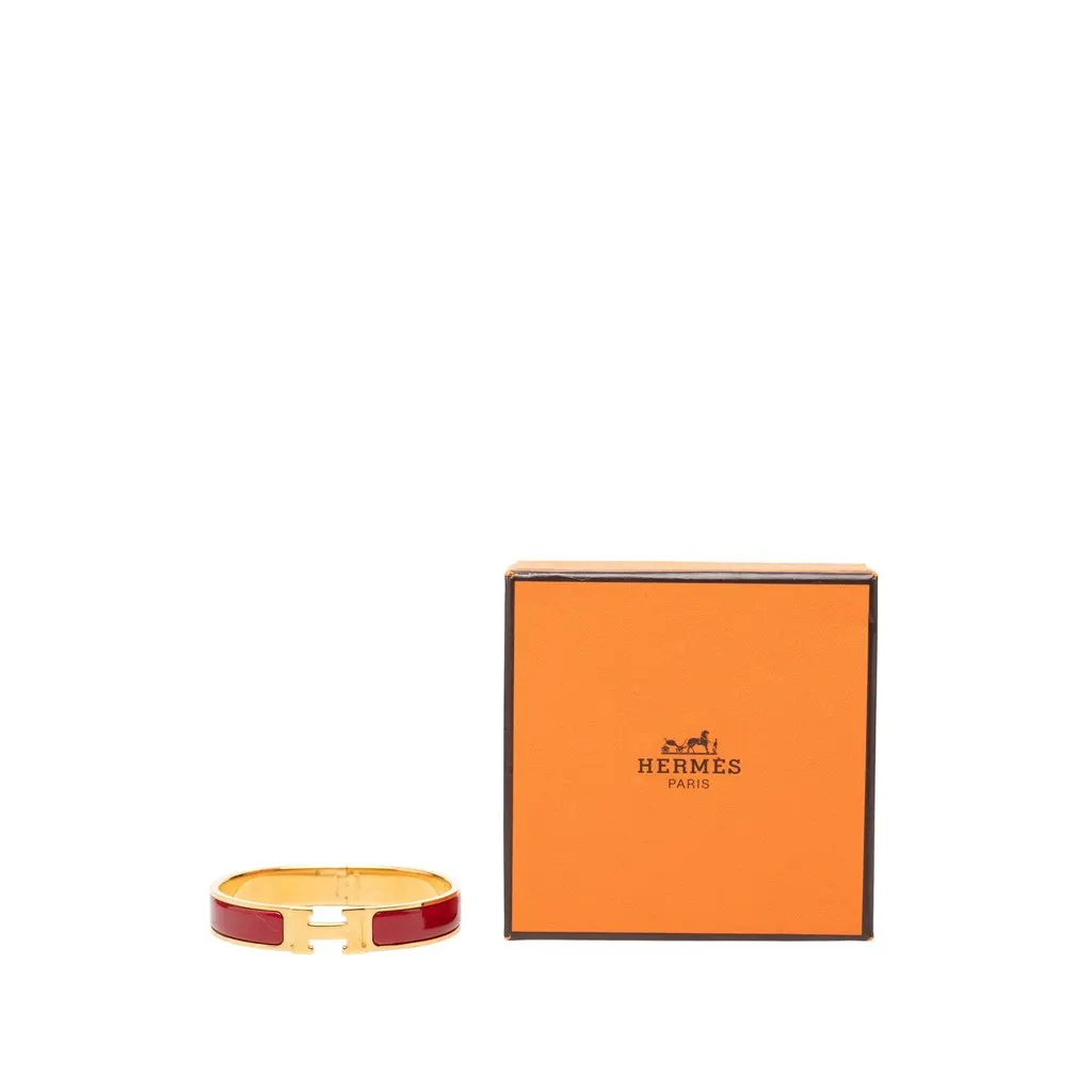 Hermès Narrow Enamel Clic H Bracelet PM Red Enamel Very good - Box View