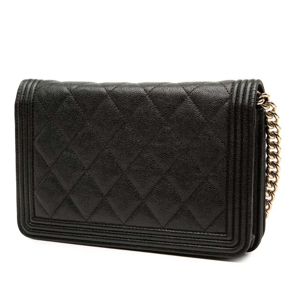 Chanel Quilted Caviar Boy Wallet on Chain Black Leather Very good - Back View