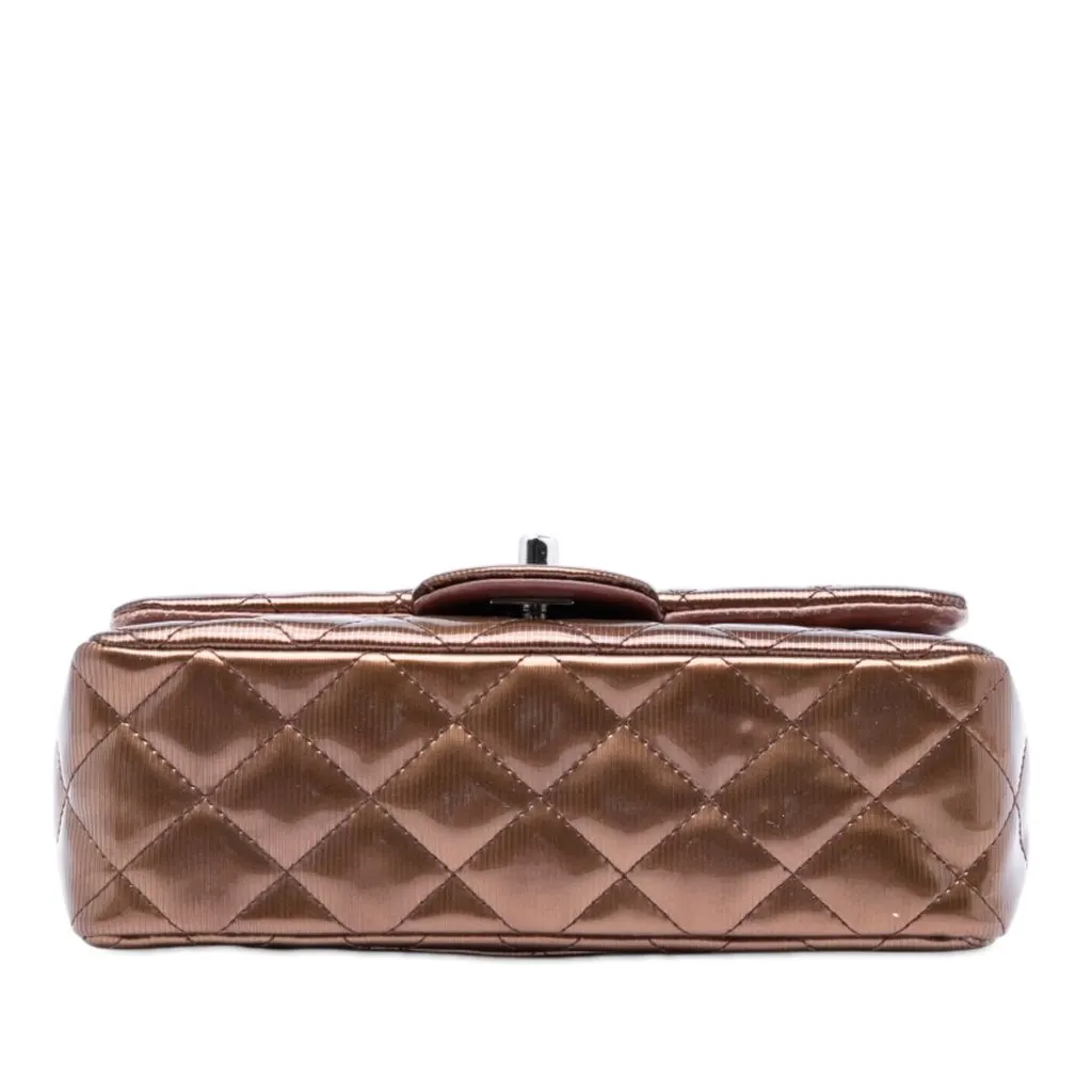 Chanel Mini Rectangular Classic Striated Patent Single Flap Brown Leather Very good - Inside View
