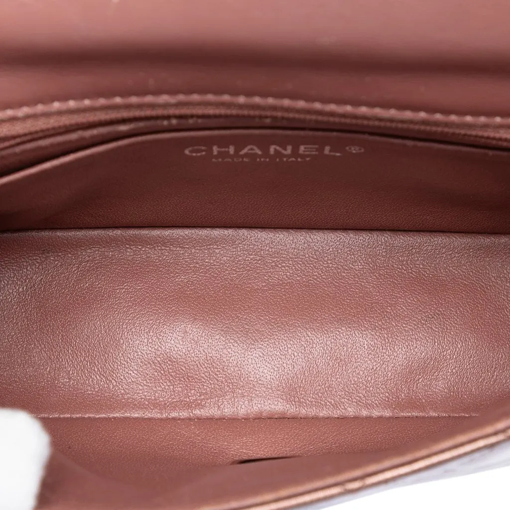 Chanel Mini Rectangular Classic Striated Patent Single Flap Brown Leather Very good - Model View