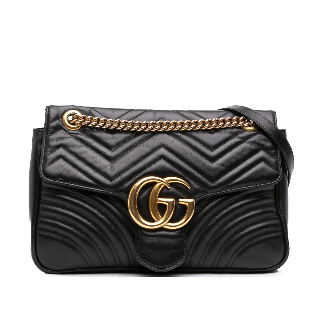 Gucci Large GG Marmont Matelasse Calfskin Shoulder Bag Black Leather Good - Front View