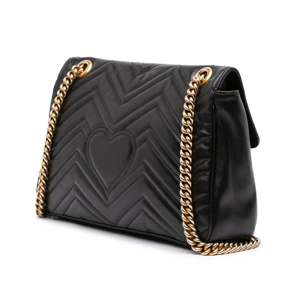 Gucci Large GG Marmont Matelasse Calfskin Shoulder Bag Black Leather Good - Back View