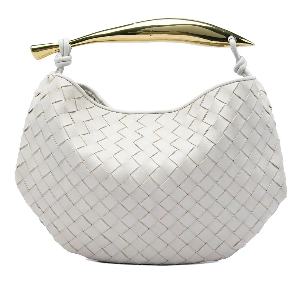 Bottega Veneta Lambskin Intrecciato Sardine White Leather Very good - Front View