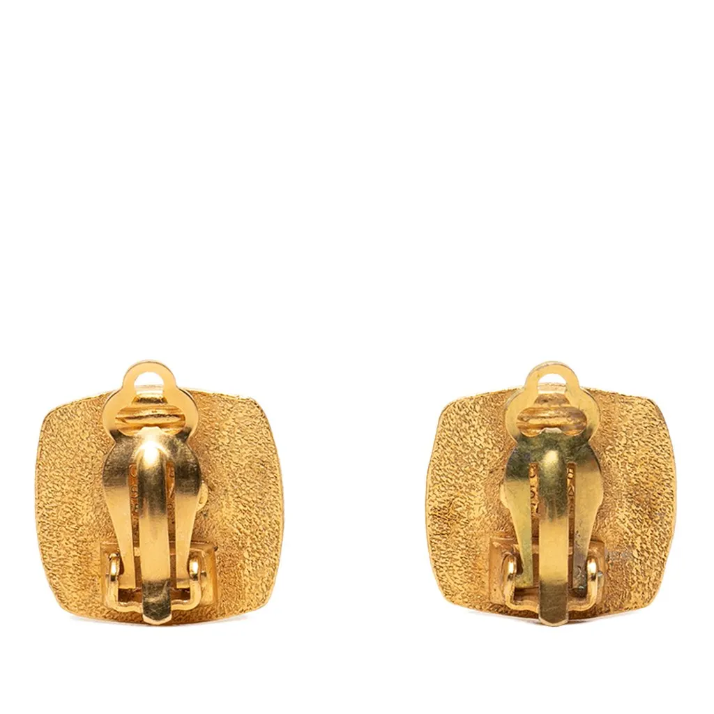 Chanel CC Gold Plated Enamel Square Clip On Earrings Gold Metal Very good - Back View