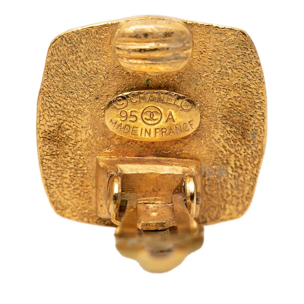 Chanel CC Gold Plated Enamel Square Clip On Earrings Gold Metal Very good - Inside View