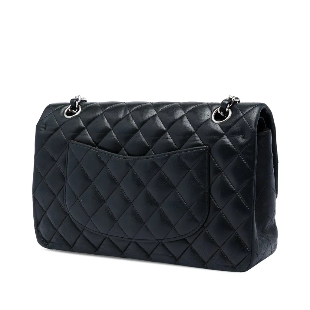 Chanel Medium Classic Lambskin Double Flap Black Leather Very good - Back View
