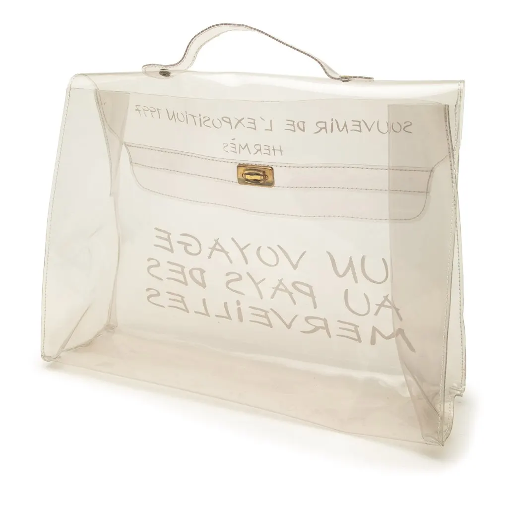 Hermès Vinyl Souvenir De L Exposition Kelly Handbag White Plastic Good - Back View