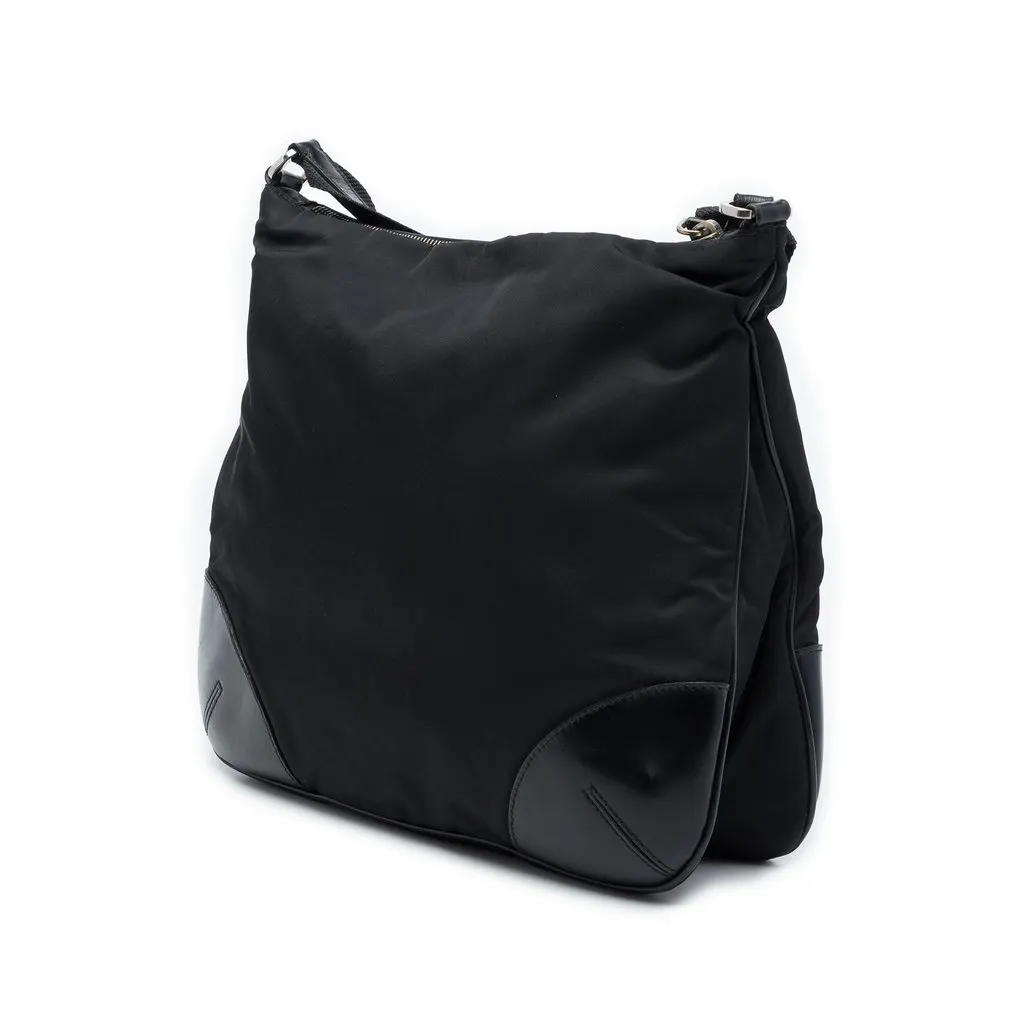 Prada Leather Trimmed Tessuto Zip Top Crossbody Black Polyamide Very good - Back View