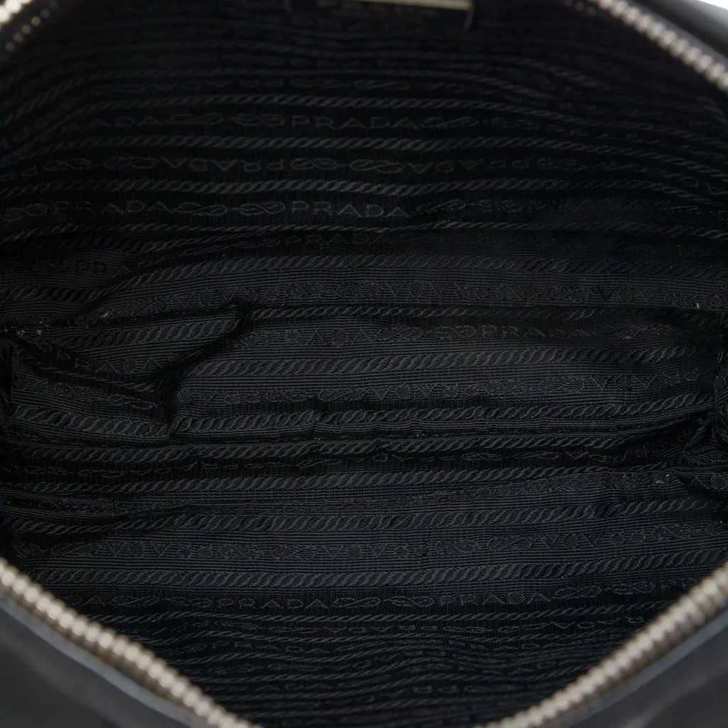 Prada Leather Trimmed Tessuto Zip Top Crossbody Black Polyamide Very good - Model View