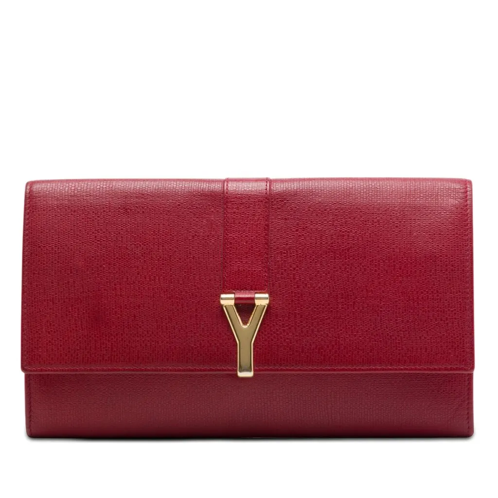 Saint Laurent Textured Leather Chyc Ligne Clutch Red Leather Very good - Front View