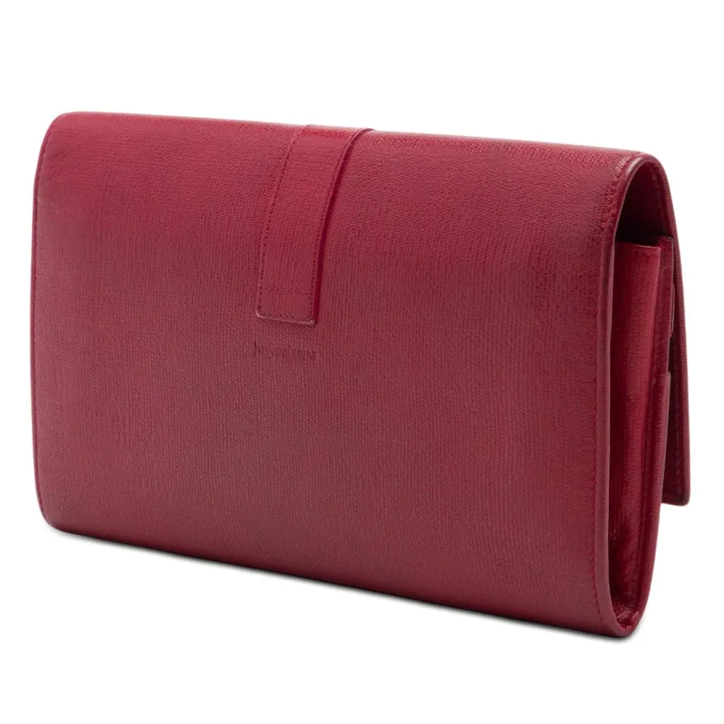 Saint Laurent Textured Leather Chyc Ligne Clutch Red Leather Very good - Back View