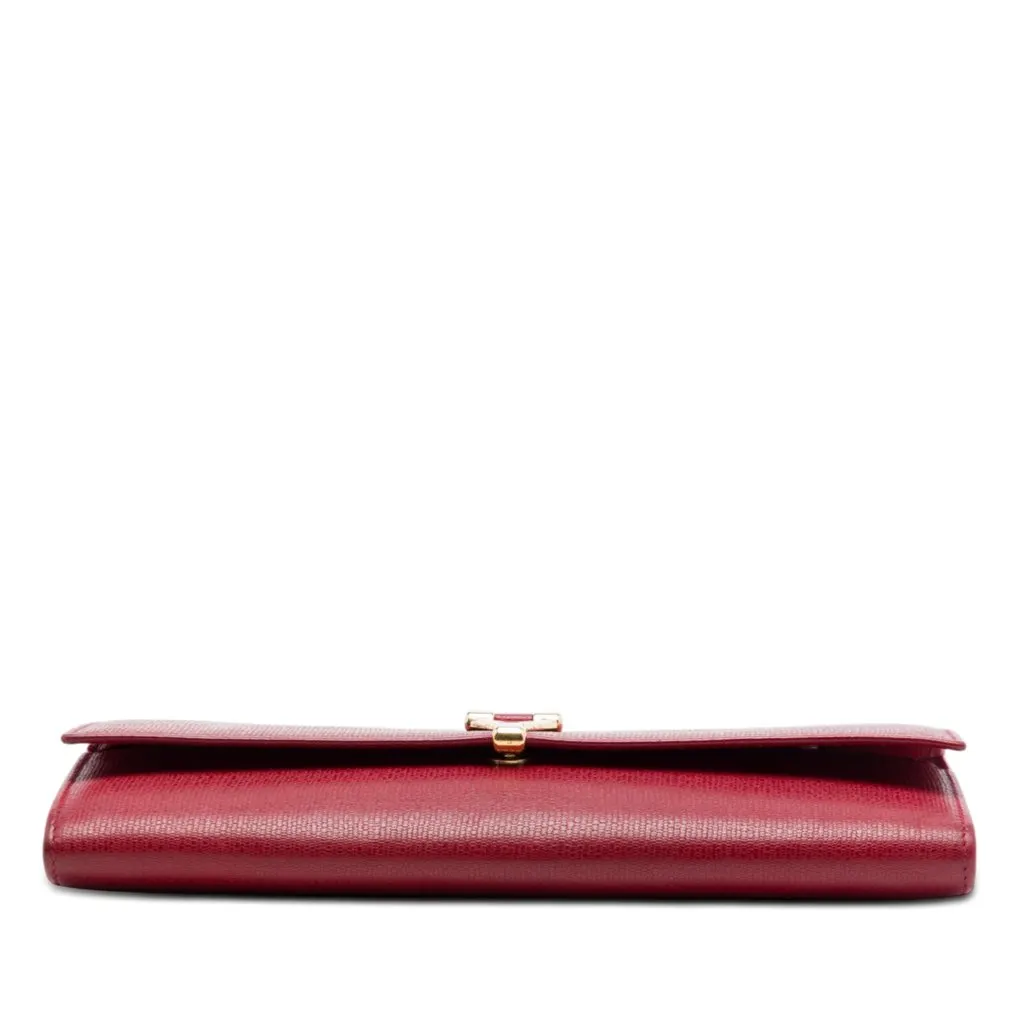 Saint Laurent Textured Leather Chyc Ligne Clutch Red Leather Very good - Inside View