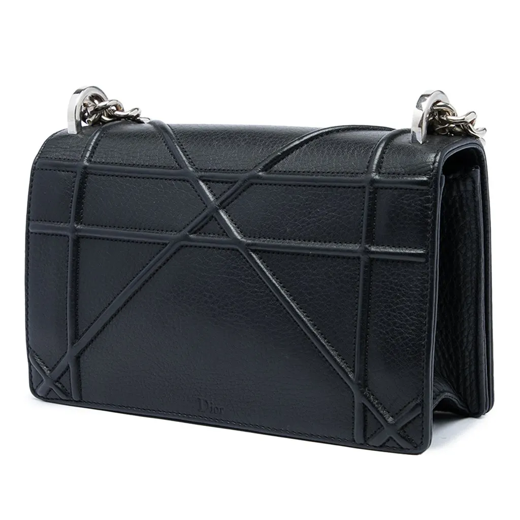 Dior Small Grained Calfskin Diorama Flap Black Leather Good - Back View