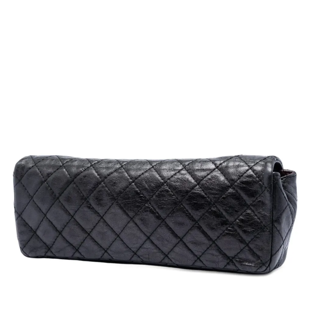Chanel Quilted Glazed Calfskin Reissue 2.55 East West Flap Black Leather Very good - Back View