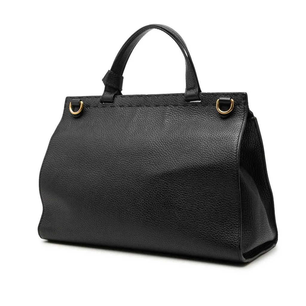 Gucci Small GG Marmont Grained Calfskin Top Handle Satchel Black Leather Very good - Back View