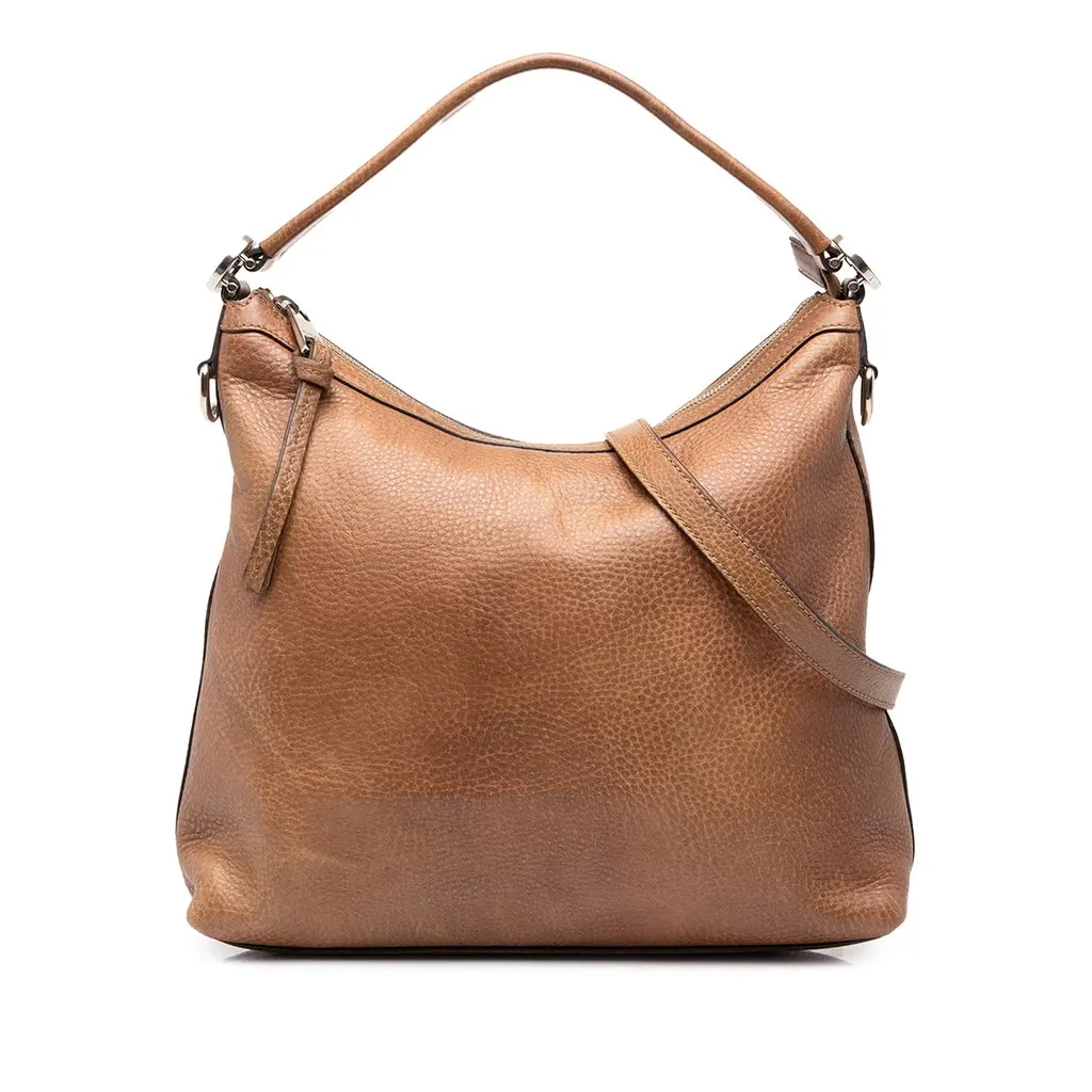 Gucci Small Grained Calfskin Miss GG Hobo Brown Leather Very good - Front View