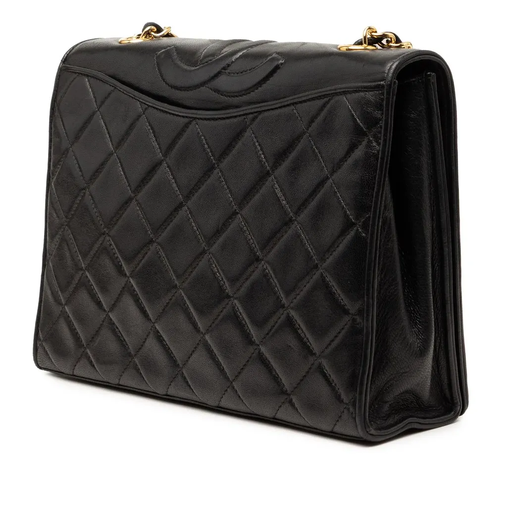 Chanel CC Quilted Lambskin Full Flap Crossbody Black Leather Very good - Back View