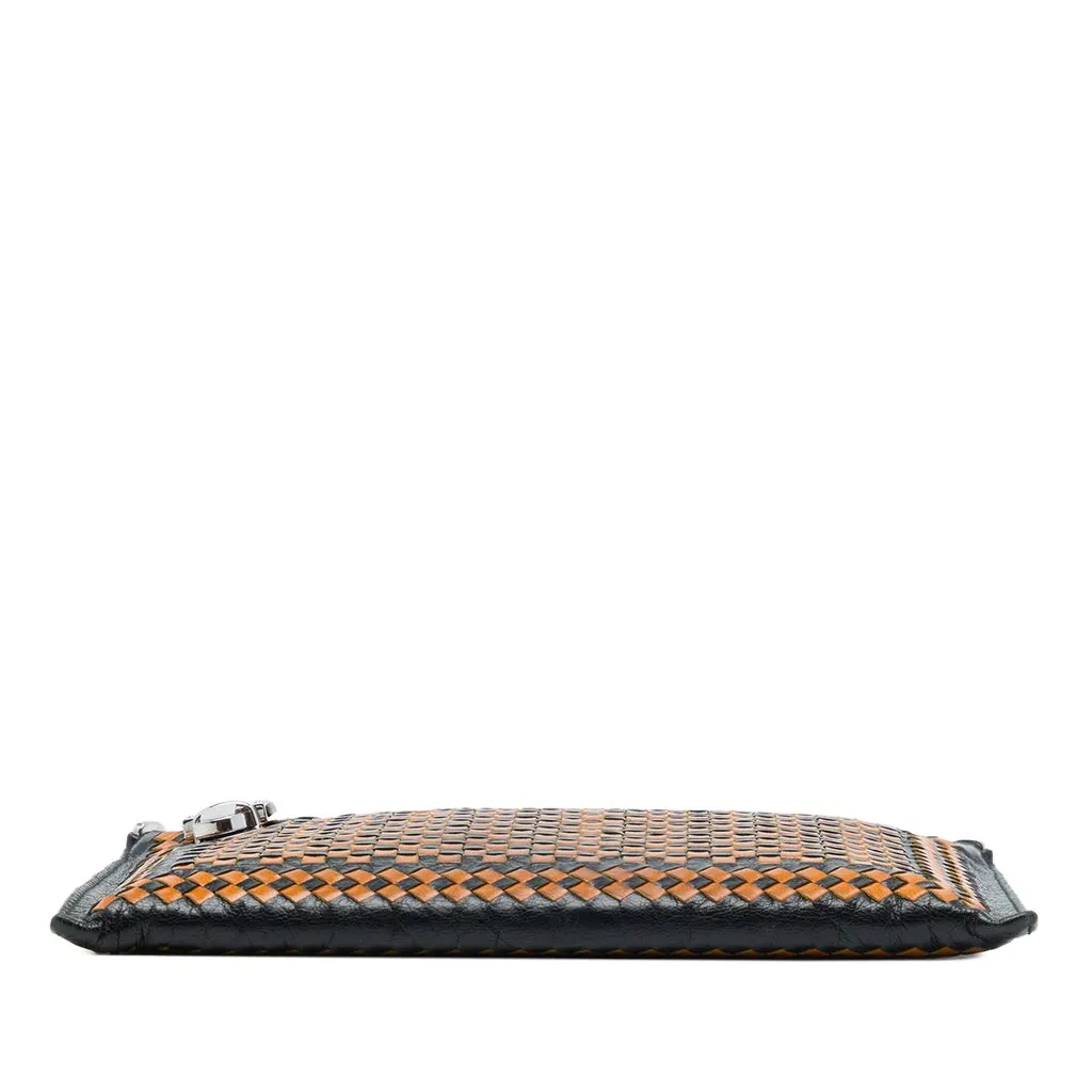 Prada Woven Goatskin Madras Zip Clutch Black Leather Very good - Inside View