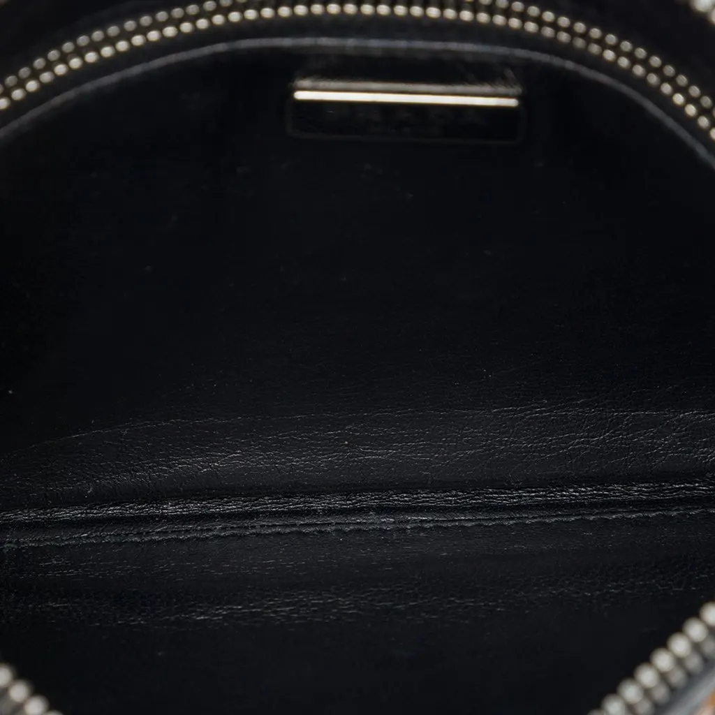 Prada Woven Goatskin Madras Zip Clutch Black Leather Very good - Model View
