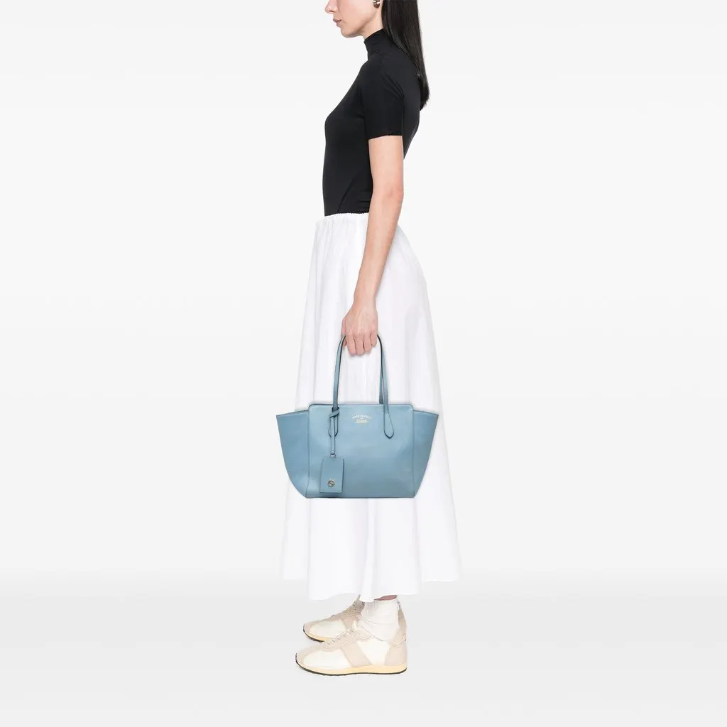 Gucci Medium Calfskin Swing Tote Blue Medium Leather
