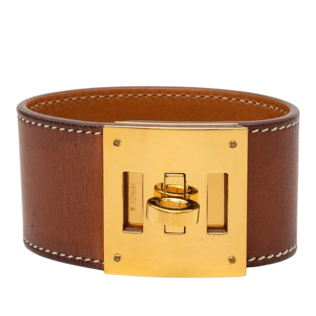 Hermès Barenia and Gold Plated Kelly Dog Bracelet