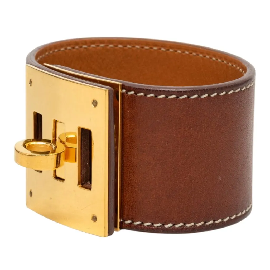 Hermès Barenia and Gold Plated Kelly Dog Bracelet Brown Leather Very good - Back View
