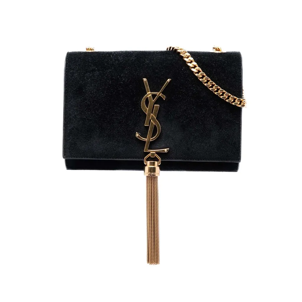 Saint Laurent Small Suede Monogram Kate Tassel Crossbody Black Suede Very good - Front View