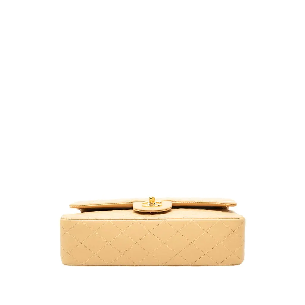 Chanel Medium Classic Lambskin Double Flap Beige Leather Good - Inside View