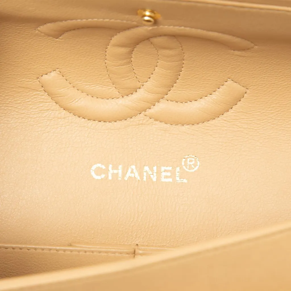 Chanel Medium Classic Lambskin Double Flap Beige Leather Good - Box View