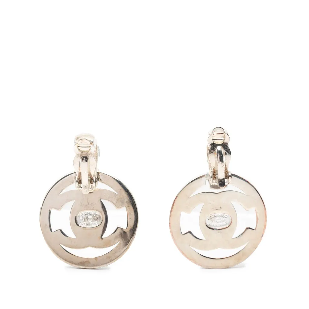 Chanel CC Brass Turn Lock Clip On Earrings Silver Metal Very good - Inside View
