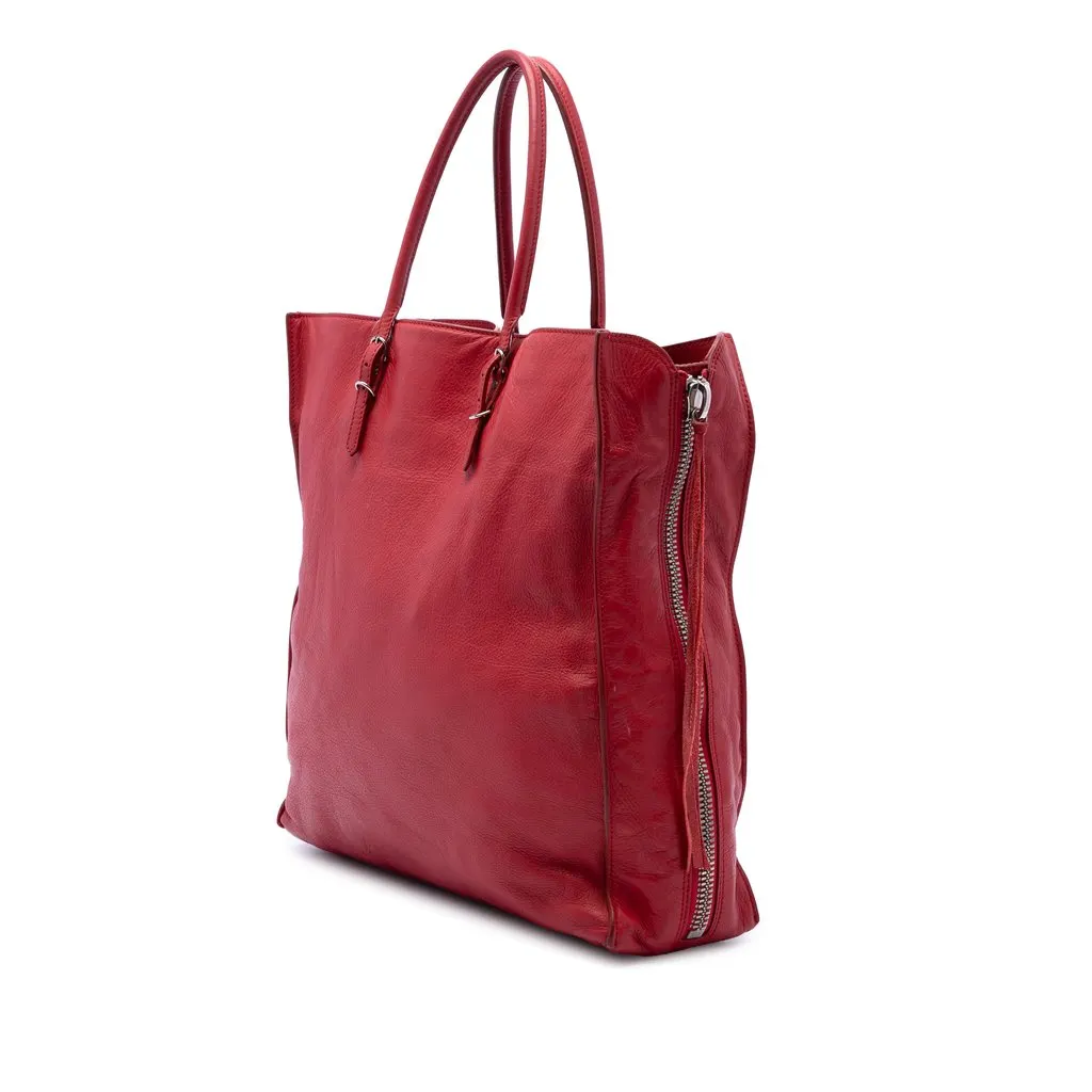 Balenciaga Leather Papier A5 Zip Around Tote Red Leather Very good - Back View