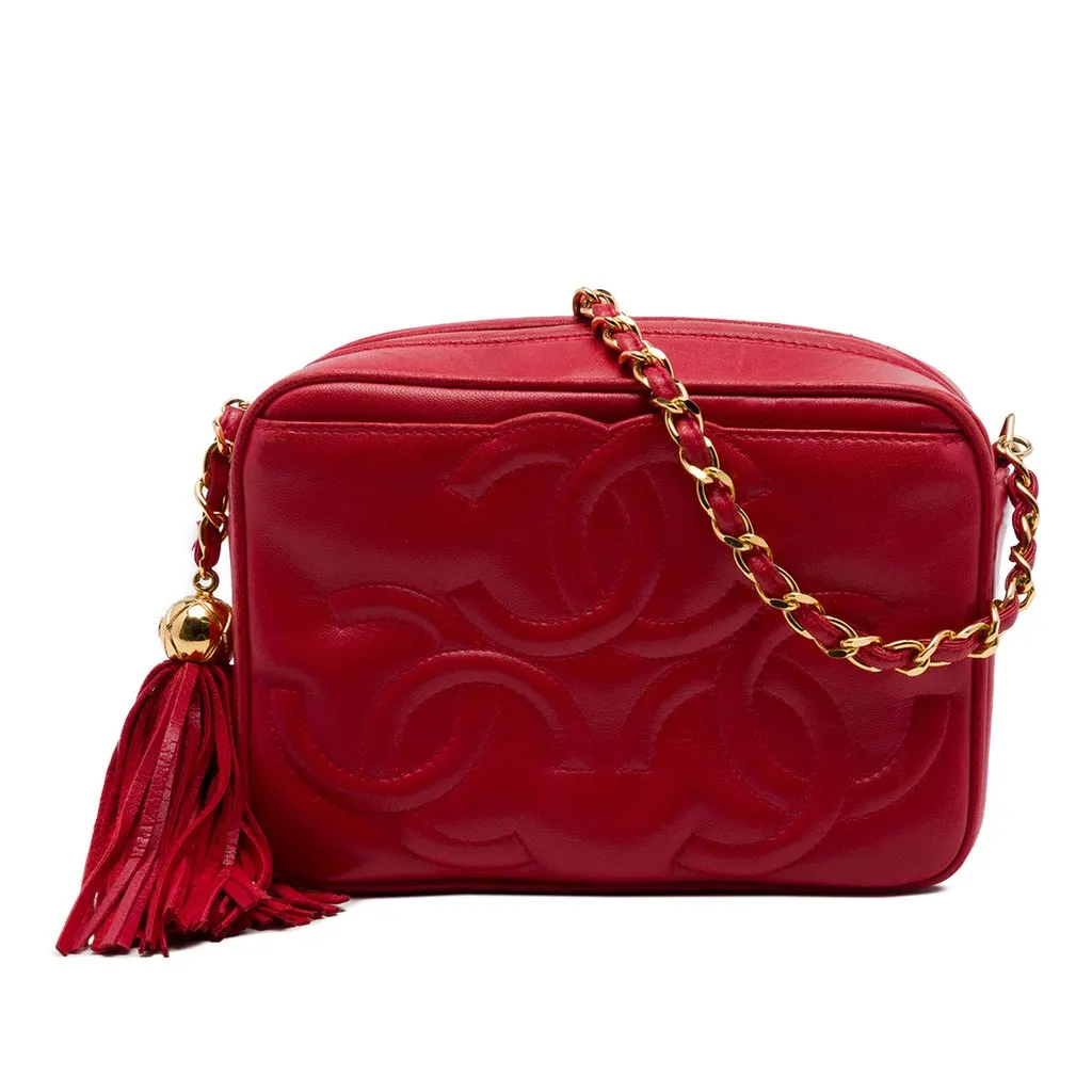 Chanel Triple CC Lambskin Tassel Chain Camera Bag Red Leather Very good - Front View