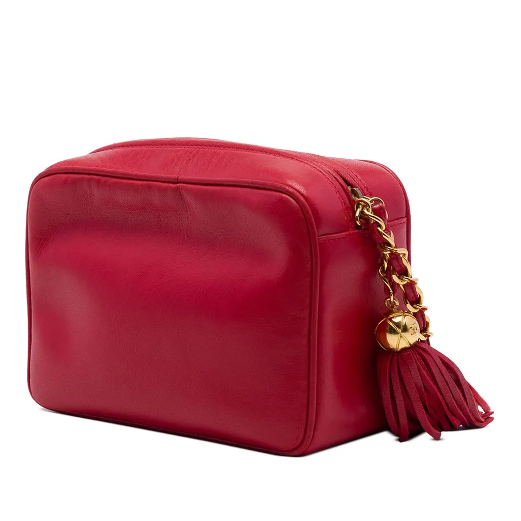 Chanel Triple CC Lambskin Tassel Chain Camera Bag Red Leather Very good - Back View