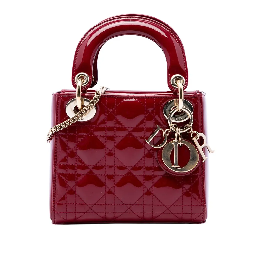 Dior Mini Patent Cannage Lady Dior Red Leather Very good - Front View