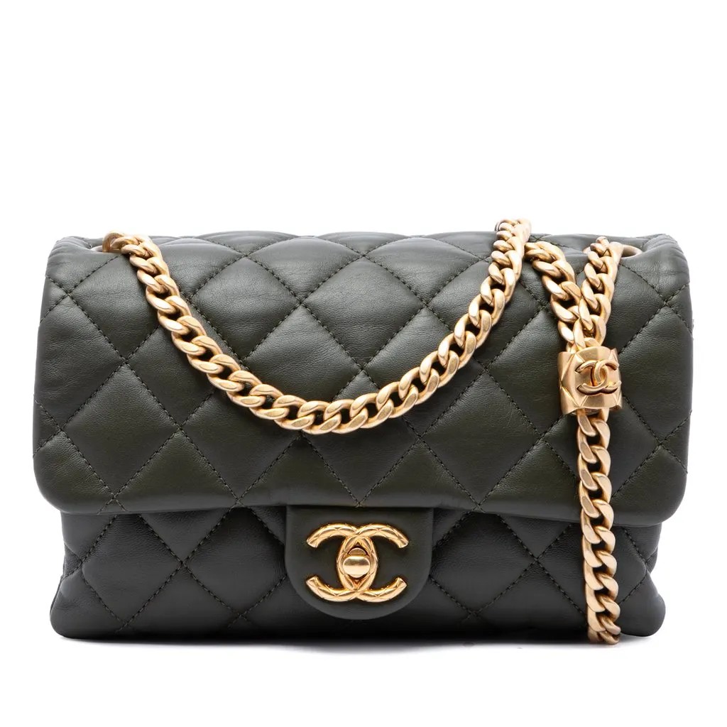 Chanel Small Quilted Lambskin Pillow Crush Flap Brown Leather Very good - Front View