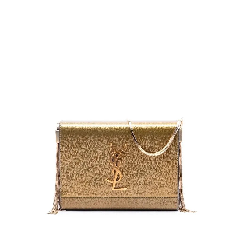 Saint Laurent Small Metallic Grain de Poudre Monogram Kate Box Chain Crossbody
