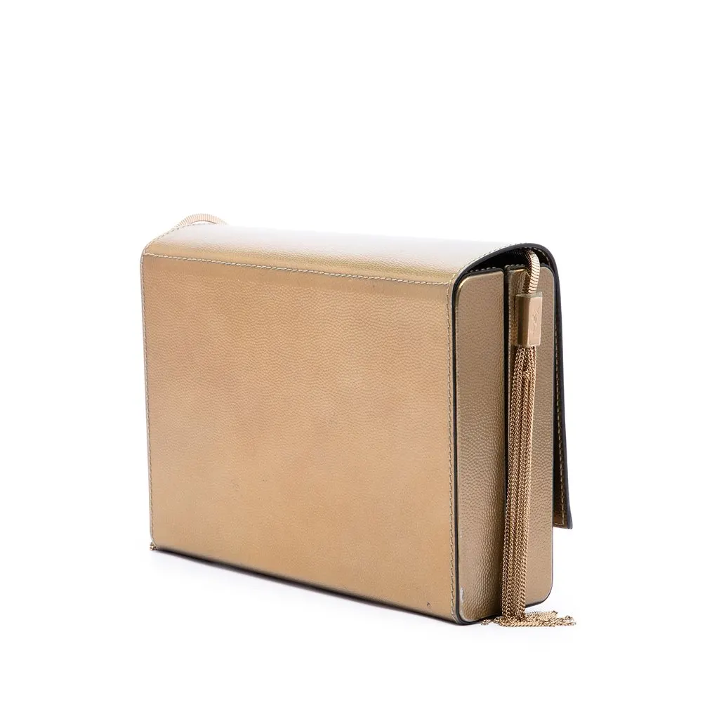 Saint Laurent Small Metallic Grain de Poudre Monogram Kate Box Chain Crossbody Gold Leather Very good - Back View