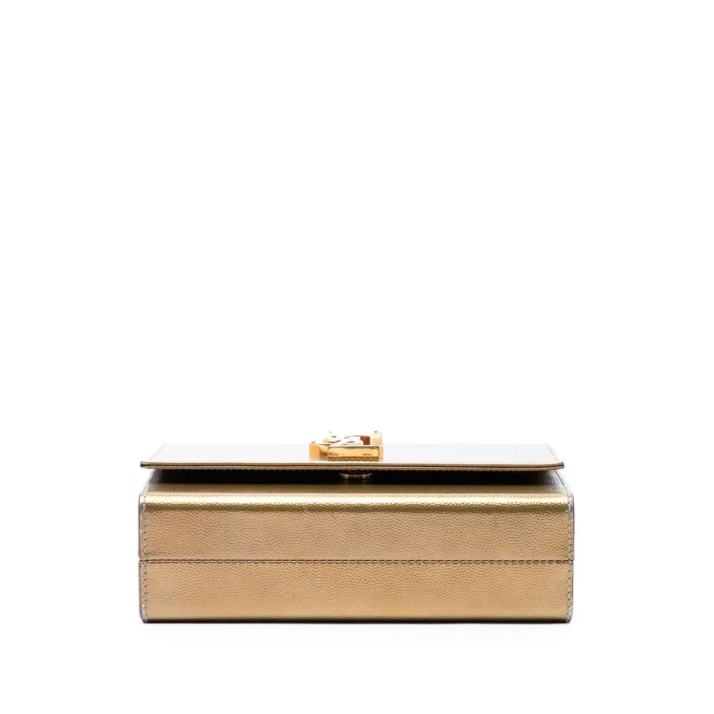 Saint Laurent Small Metallic Grain de Poudre Monogram Kate Box Chain Crossbody Gold Leather Very good - Inside View