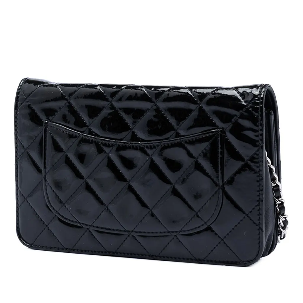 Chanel CC Quilted Patent Wallet On Chain Black Leather Very good - Back View