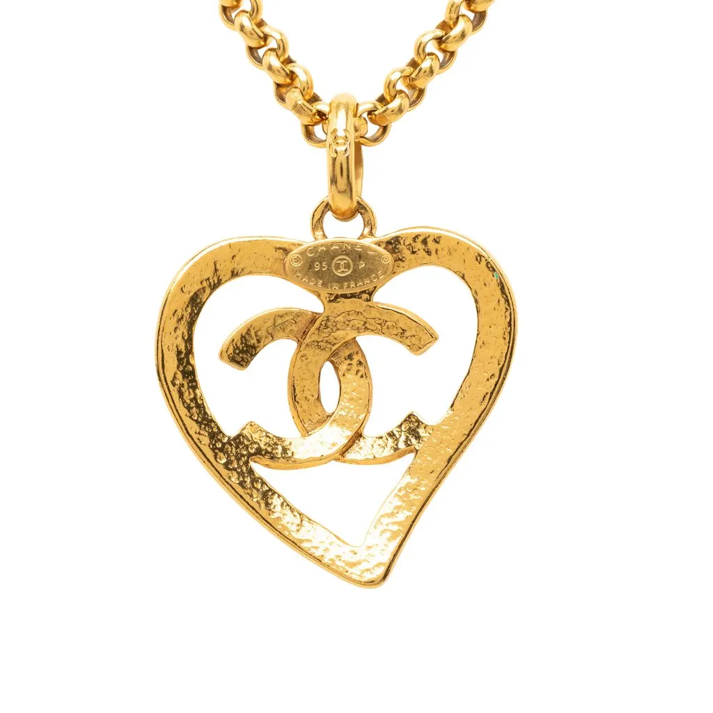Chanel CC Gold Plated Heart Pendant Necklace Gold Metal Very good - Back View