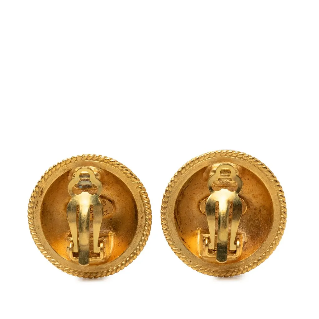 Chanel CC Gold Plated Round Clip On Earrings Gold Metal Very good - Back View